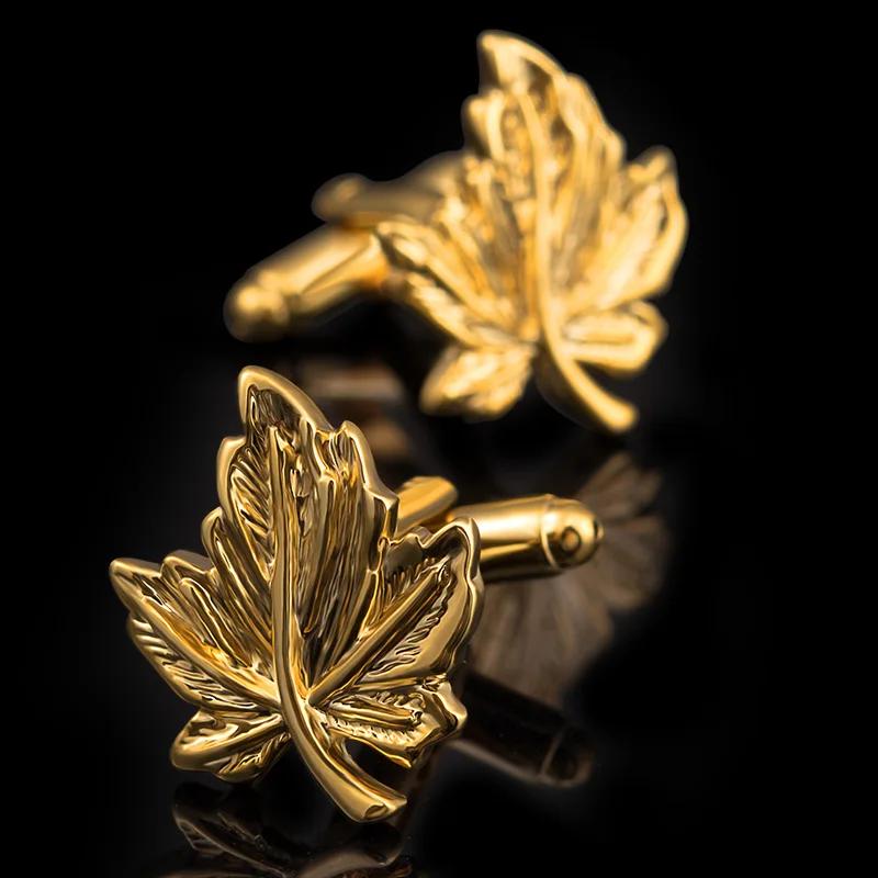 
Kaidvll New Mens French Cufflinks Black Leather Box Set High Quality Gold Maple Cufflinks Gift Set 