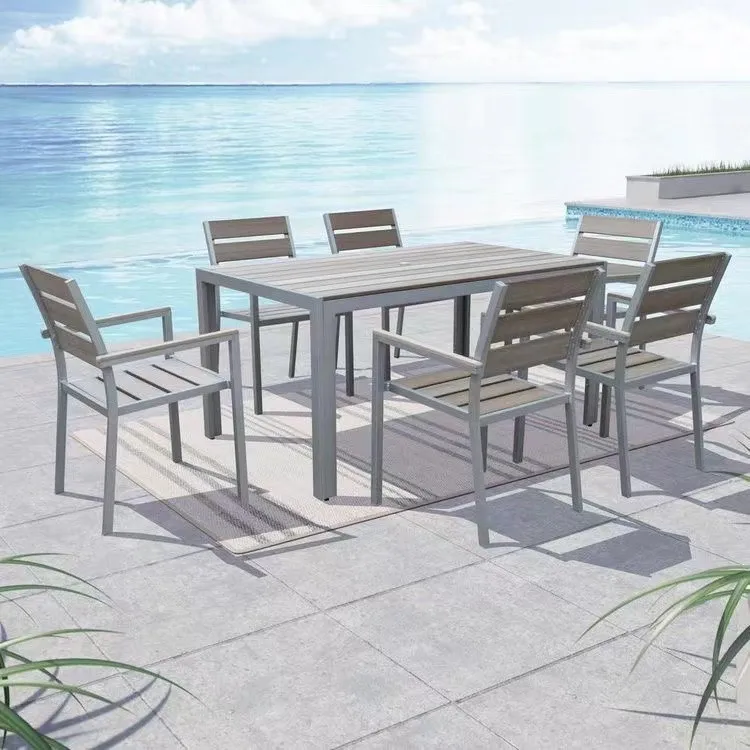 Hot sale Outdoor patio garden Furniture Aluminum Frame dining wood table and chairs garden sets