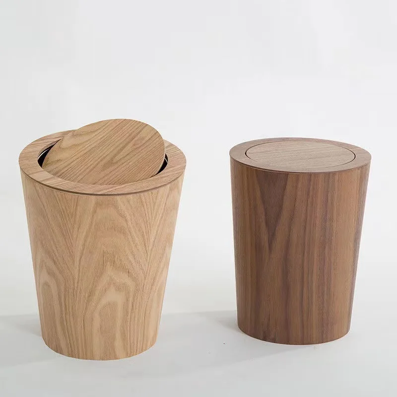 Creative wooden trash can Household wooden bucket living room bedroom garbage basket