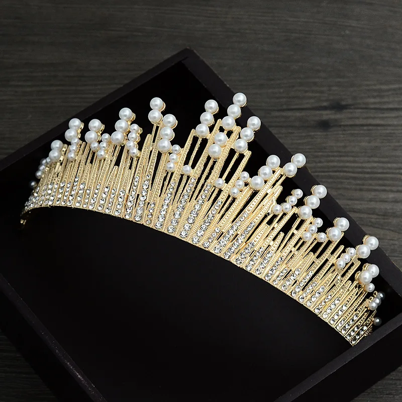 Diamond Imitation pearl alloy big crown headdress wedding dress hair ornament for the bride