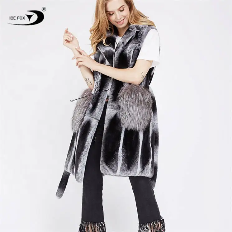 Factory Custom Chinchilla Ladies Fur Vest Winter And Spring Retro Fashion Lapel Striped Female Rabbit Fur Vest
