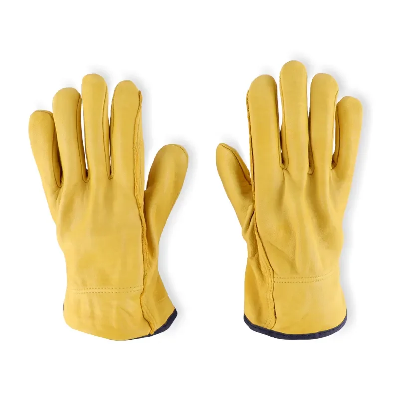 Golden color  Sheepskin Soft Leather Cotton Liner Working Safety Protective Driving Gloves Wholesale