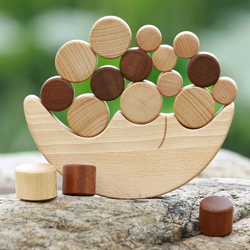 Moon Balance Blocks Early Educational for Children Solid Wooden Toys Montessori Toy