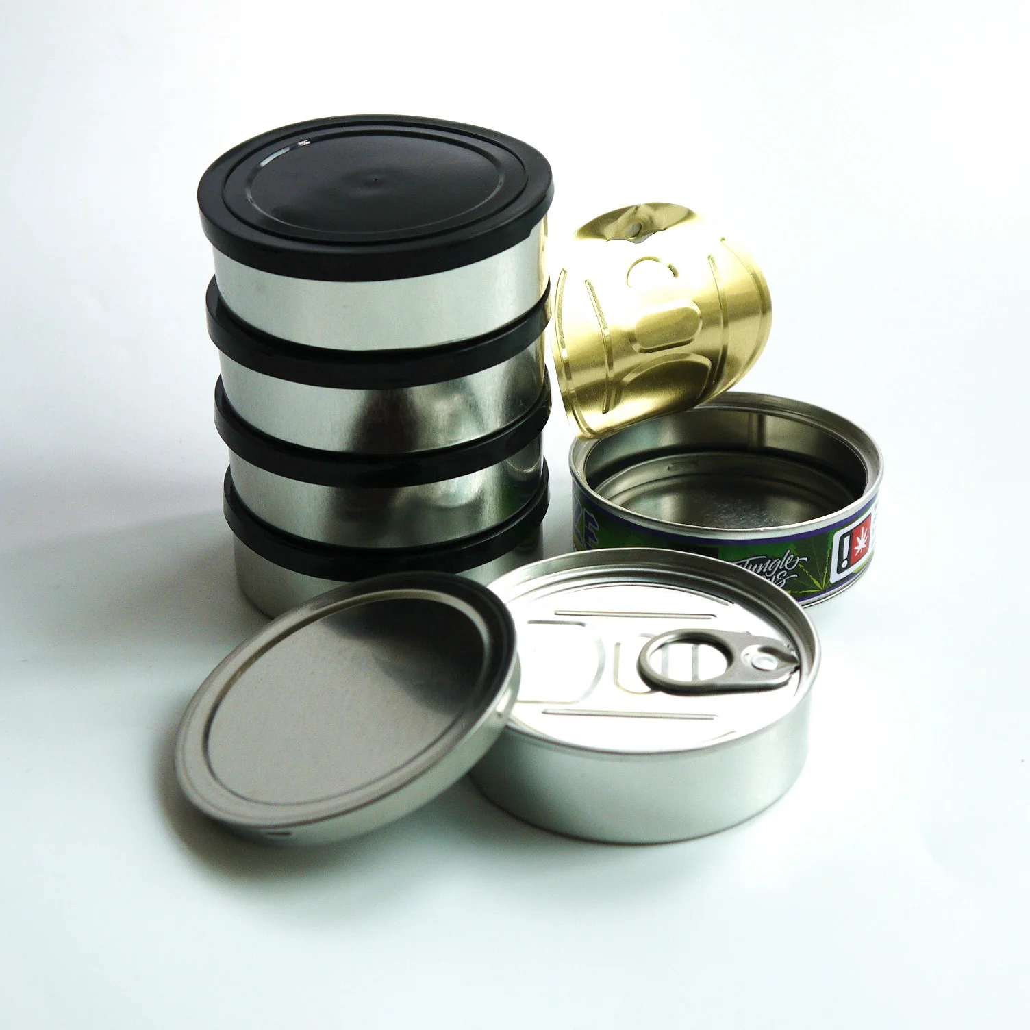 
Self seal 73* 23mm press it in metal box cannaburst can with easy open end for sorted packs 