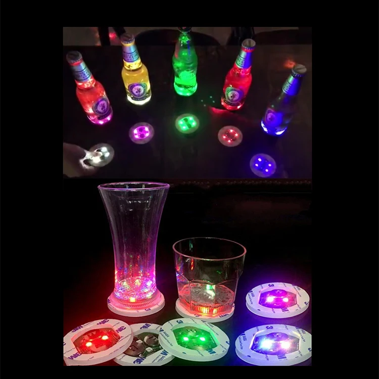 High Quality Bar Party Vase Decoration LED Bottle Glass Beer Cup Mat LED Stickers Drinking Coasters Lighting up Flash Cup Mat