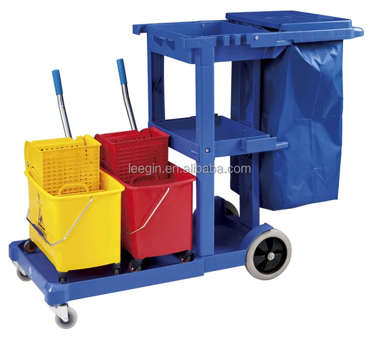 Leegin Blue Commercial Hotel Housekeeping Supplies Plastic Cleaning Trolley Janitor Cart Janitorial Trolley