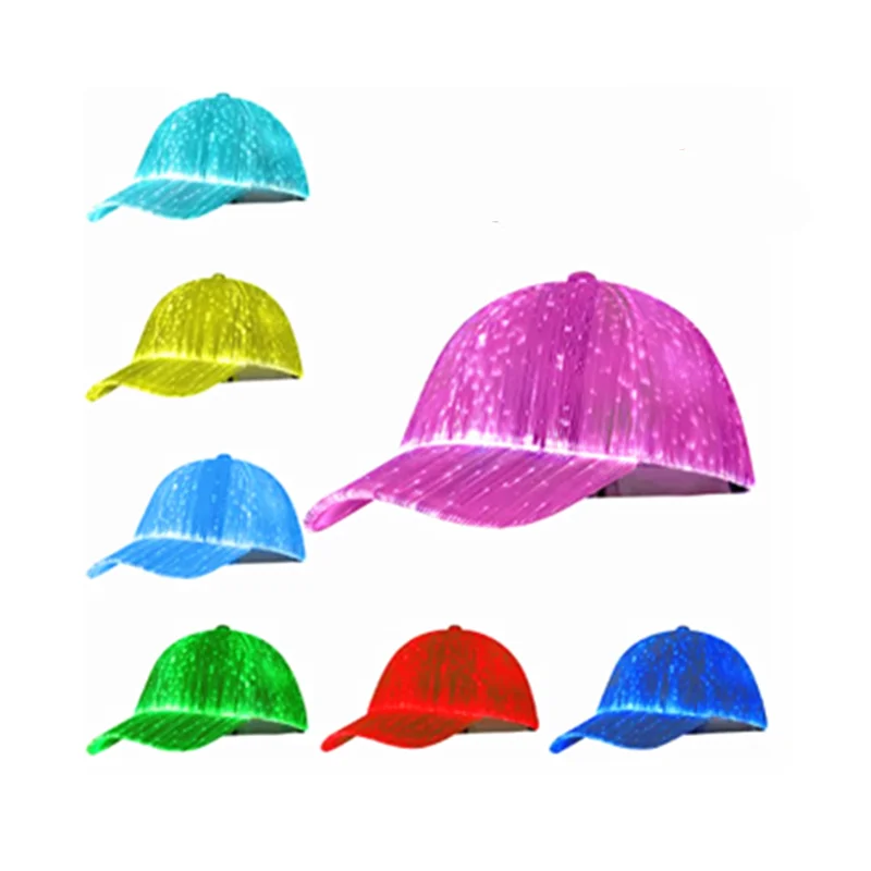 Fiber Optic 7 Colors Luminous LED Light Up Flash Glow In The Dark Party Baseball Cap Hat for Music Festivals Disco Nightclub