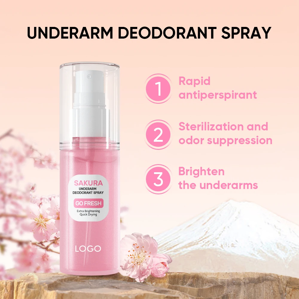 Oem Brightening Underarm Spray Quick Drying Effectively Anti Perspirant Sakura Fragrance Mist Deodorant Perfume Spray For Body