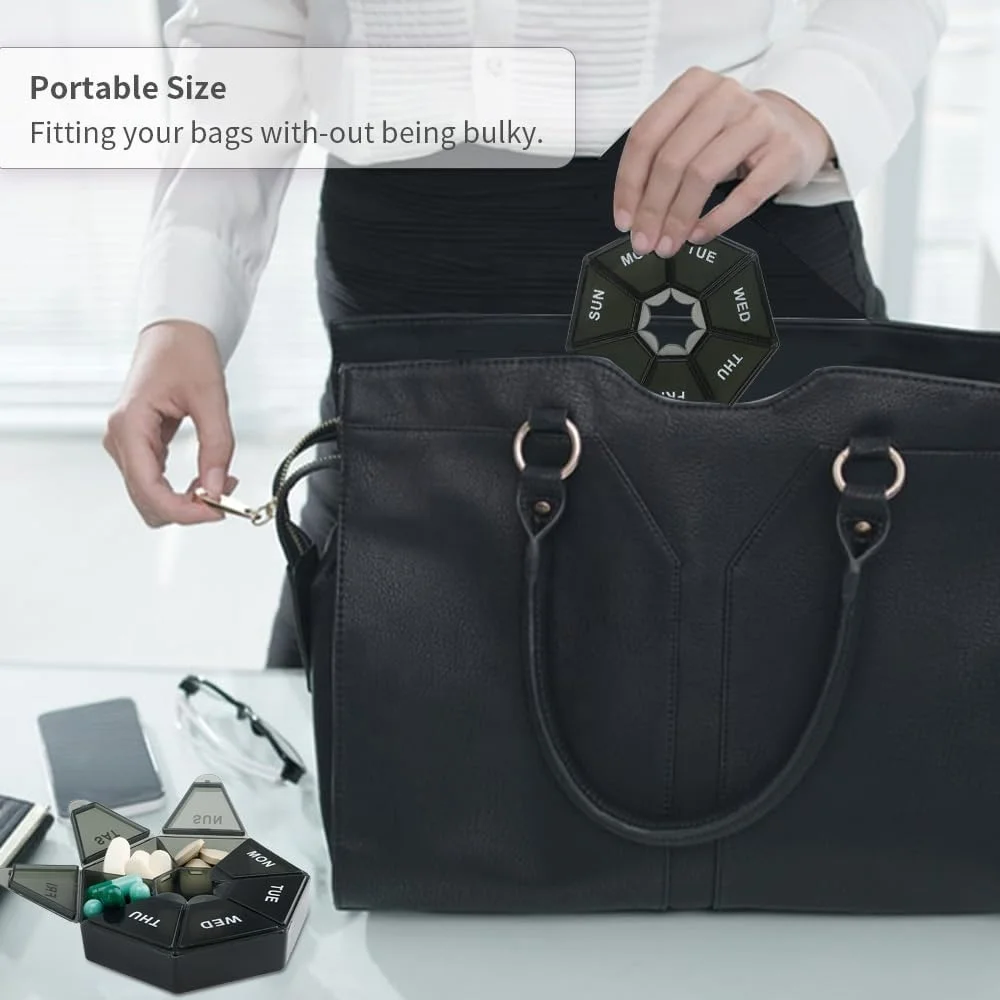 Moisture Proof Pill Box Weekly Small Plastic Pill Organizer for Pills/Vitamin/Fish Oils/Medication