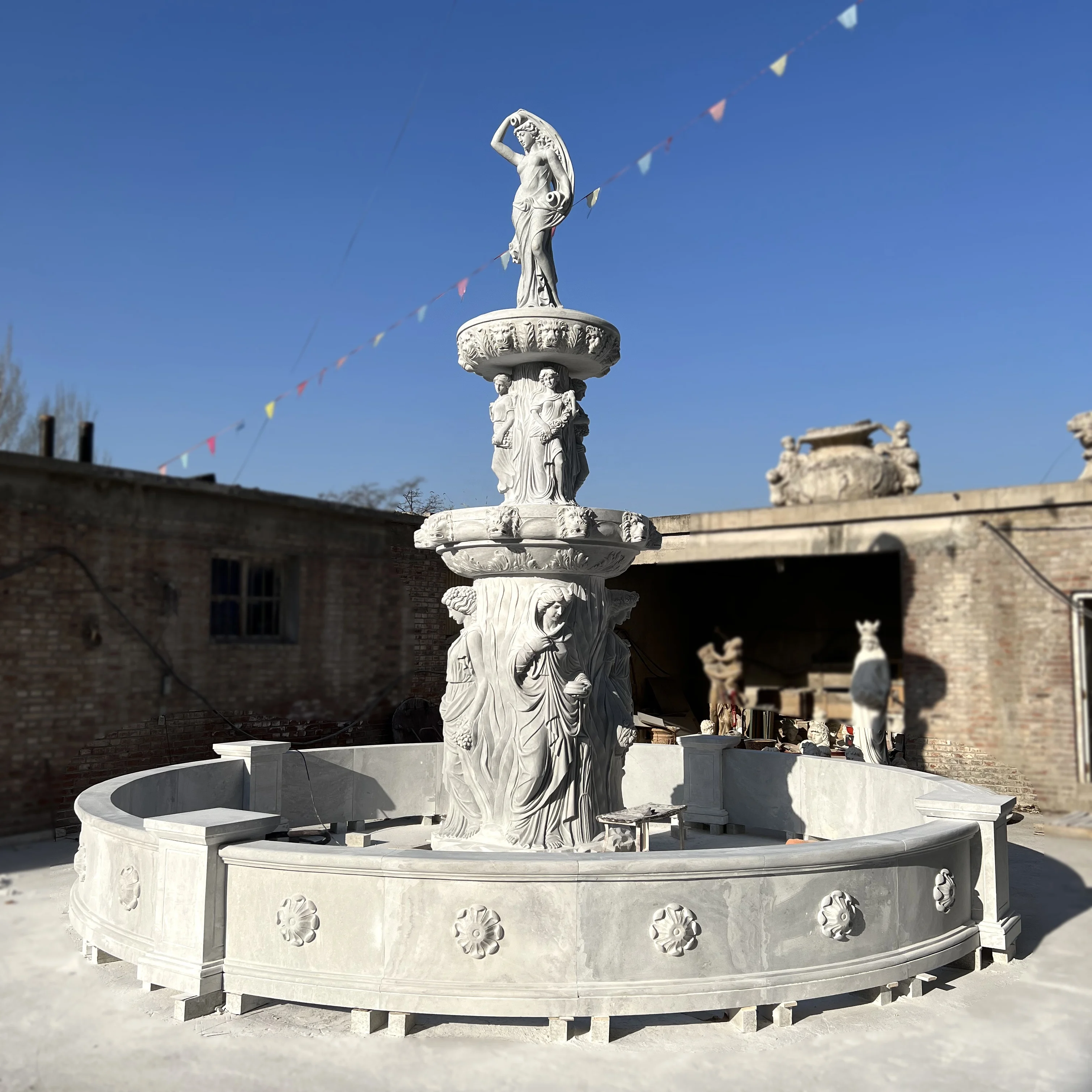 Marble Water Fountain for Sale Grey Outdoor Modern Garden Ornaments Villa 100% Hand Carved Natural Stone Color Customized Size