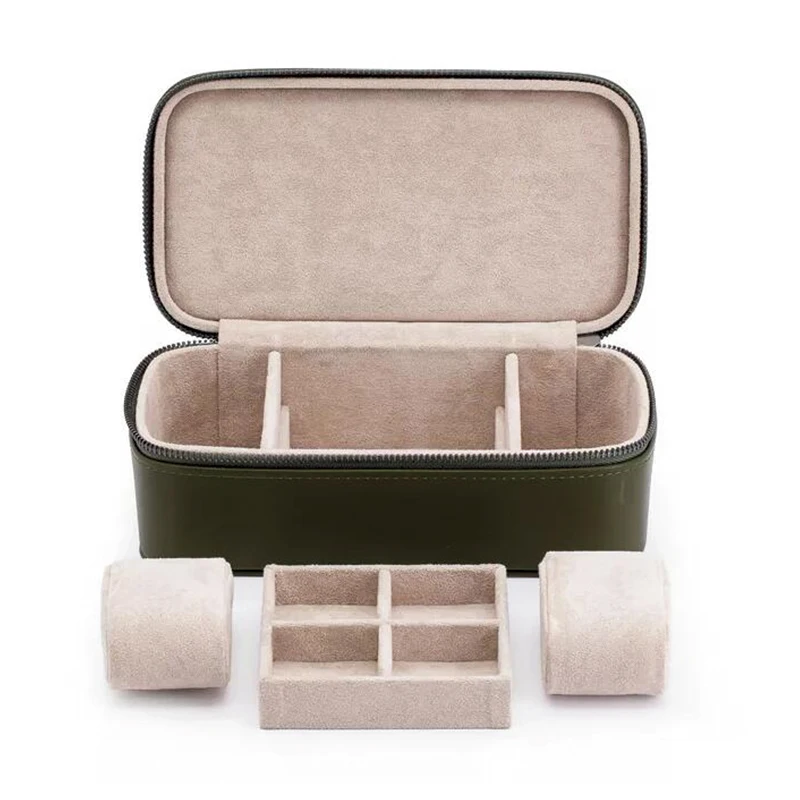Two removable pu watch box strap zipper travel suede packaging box for watches and Jewelry Watch Jewelry Storage Case