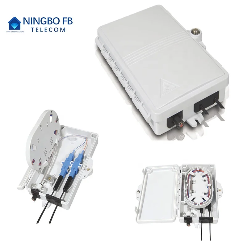 2 core Fiber Optic Cable Splitter Box FTTH Optical Distribution Box with 2 fibers ports Wall mounted Waterproof Fiber Optic Box