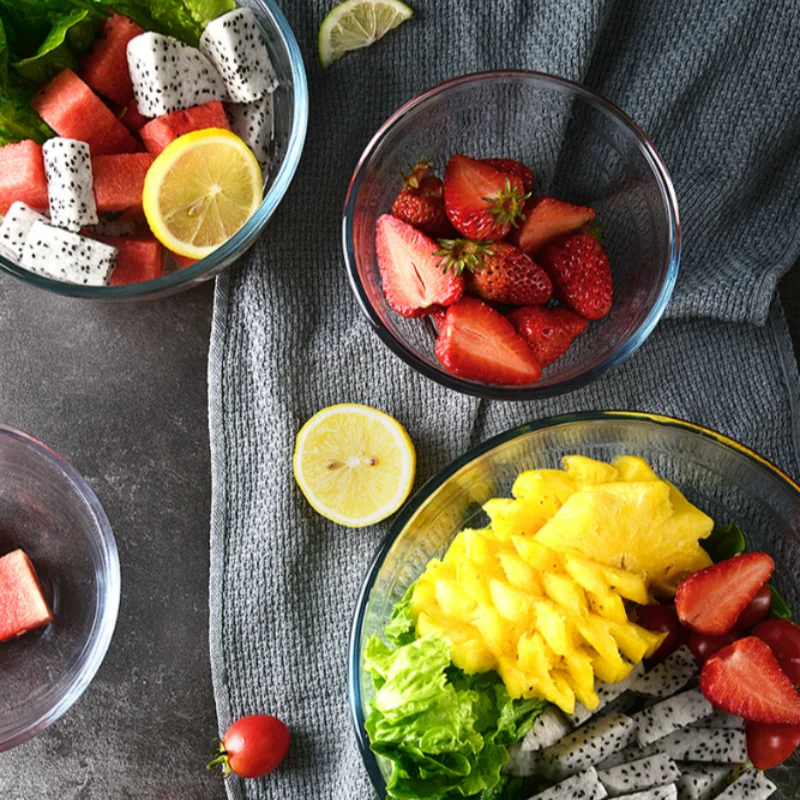 Контейнер для фруктового салата прозрачная большая стеклянная чаша свежего круглая с соответствующей пластиковой крышкой Современная праздничная