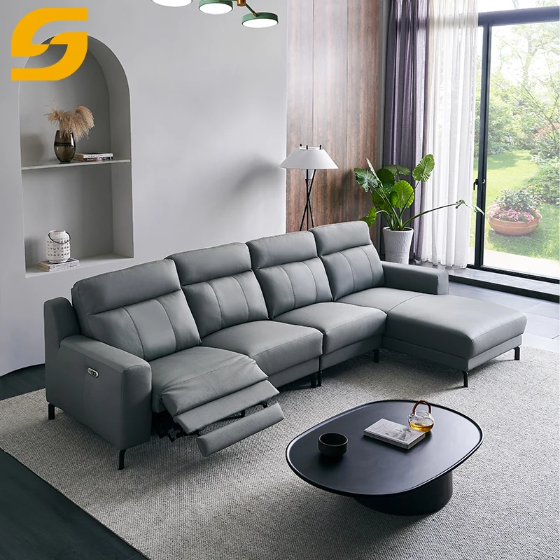 Modern Electric Recliner Genuine Leather 3 Seater Chaise Sofa Set Incliner Living Room Furniture Reclining Sofas For Home Luxury