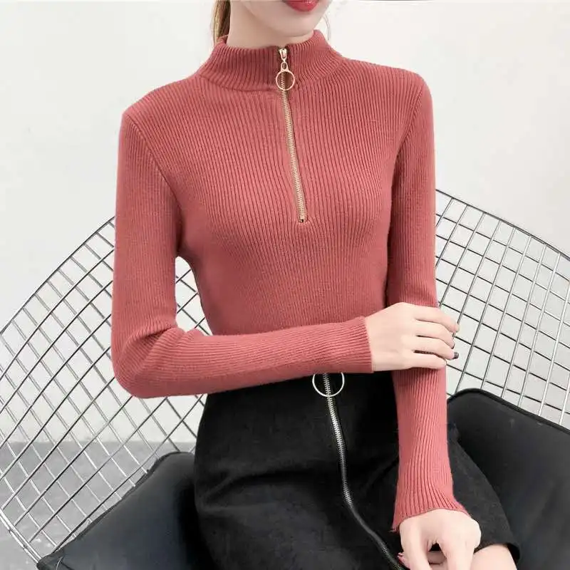 
Ever Fashion Knited Sweaters White High Neck Sweater for Women with Low Price 