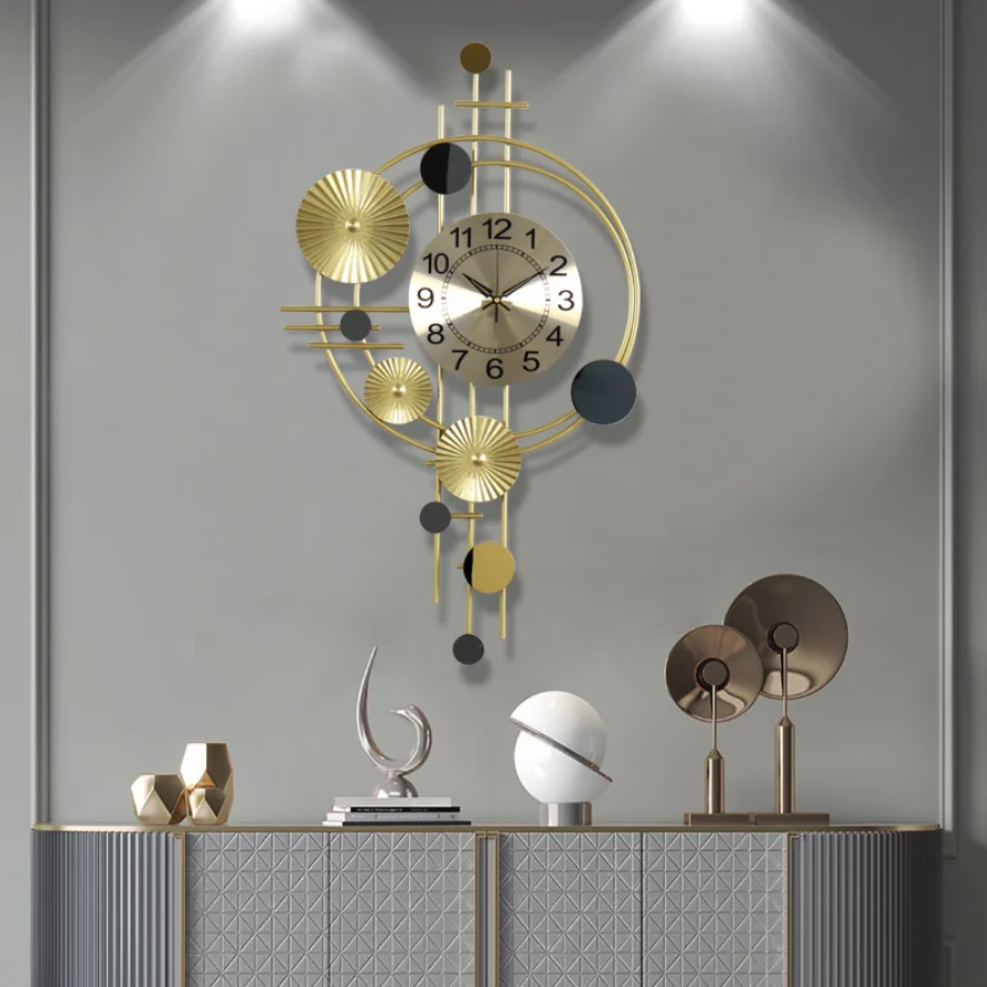 Креативные кованые железные креативные односторонние часы для гостиной с золотыми листьями железные металлические настенные часы для украшения дома
