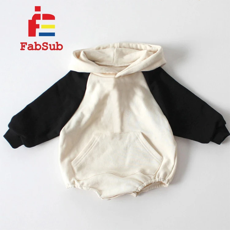 Toddles Sweater Bubble Romper French Terry Long Sleeve Raglan Hoodie Romper Bodysuit Pocket Autumn Sublimation Baby Romper