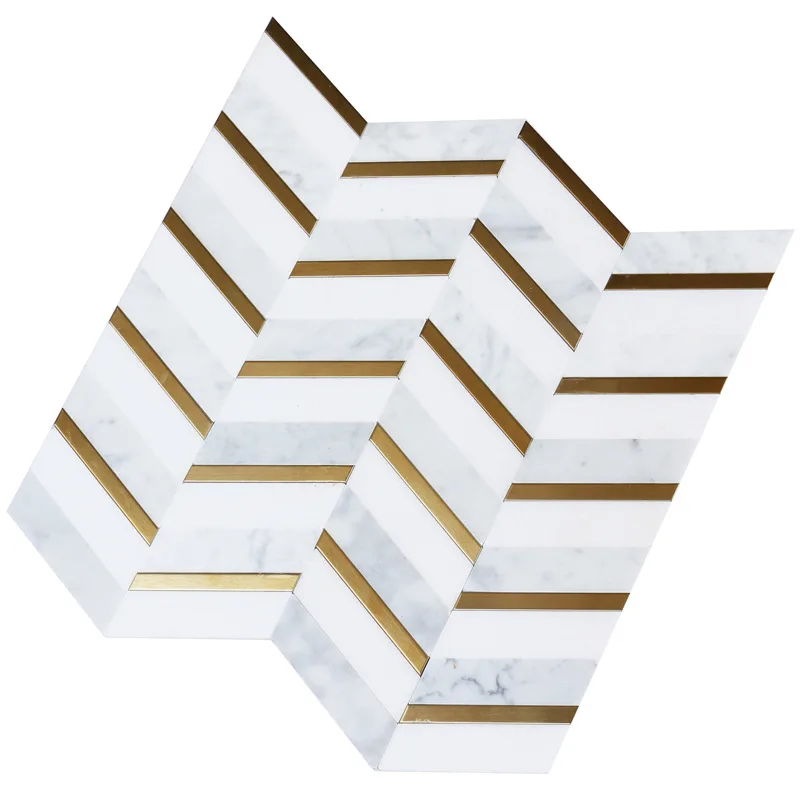Light luxury stone mosaic brass gold stainless steel metal marble mosaic