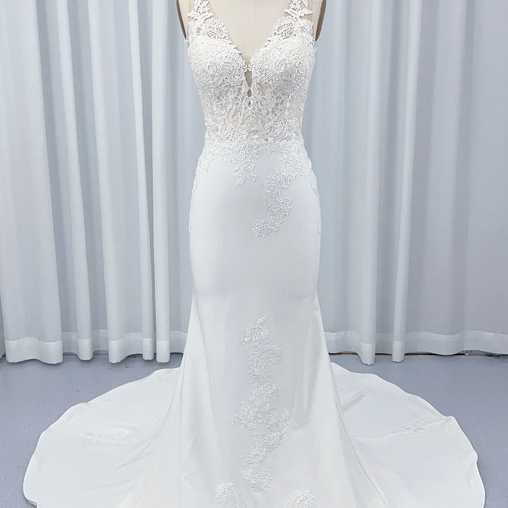 Jancember HX66 Boho Sleeveless Satin Lace Mermaid Wedding Dresses For Girls