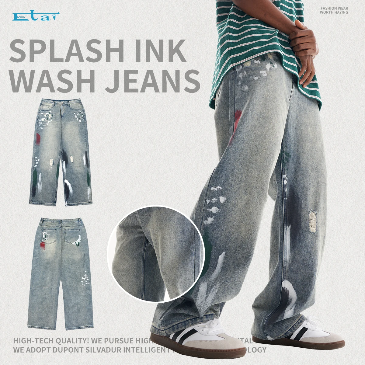 high quality distressed wide leg mens jeans streetwear clothes cargo pants baggy custom denim jeans for men