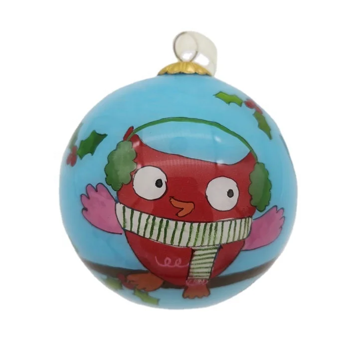 Factory Custom Deer Snake Pattern Inside Painted Christmas Ball Animal Glass Painted Hand Blown Glass Ball Ornament In Folk Art