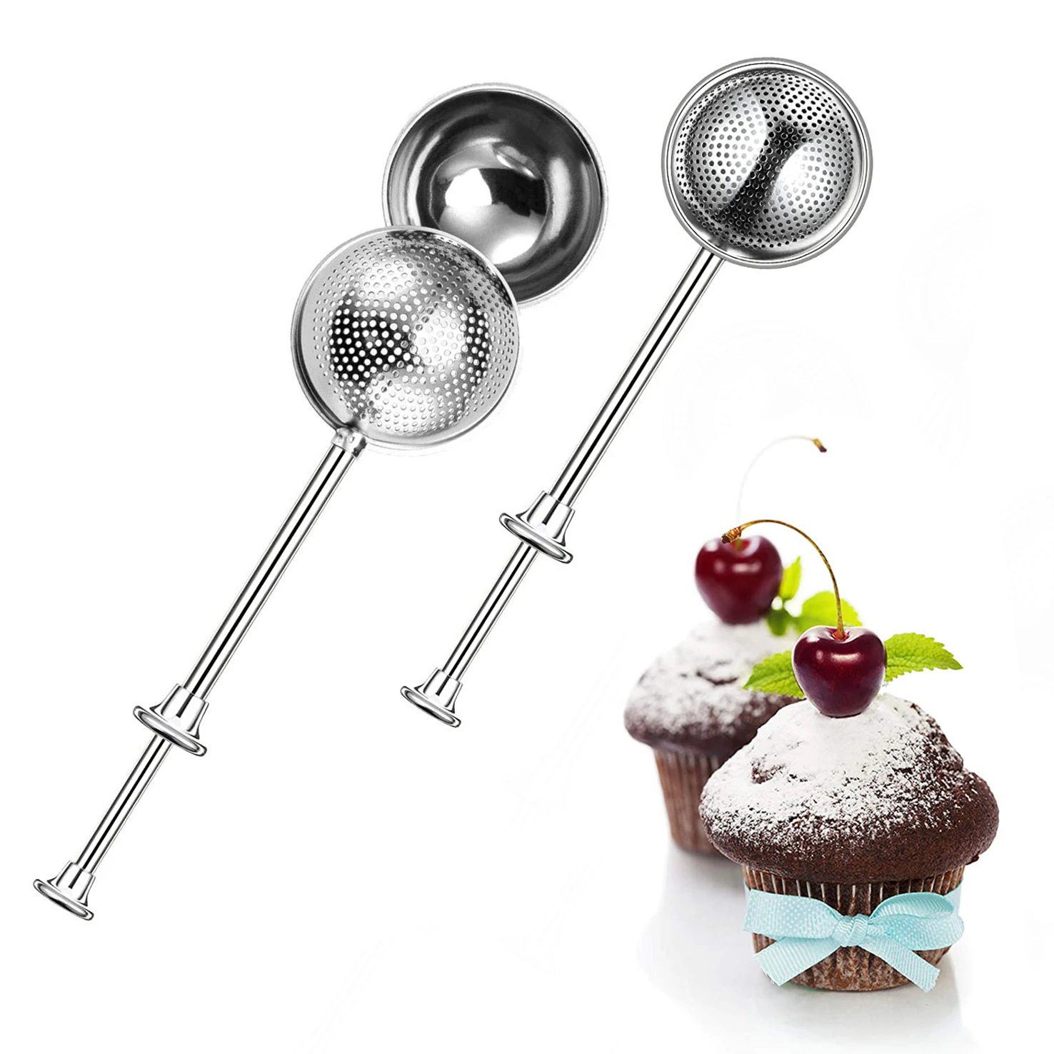 E-PIN 1Pcs Flour Duster for Baking with Spring Handle Dust Flour Sifter Bake Dusting Wand Rastry Sifter