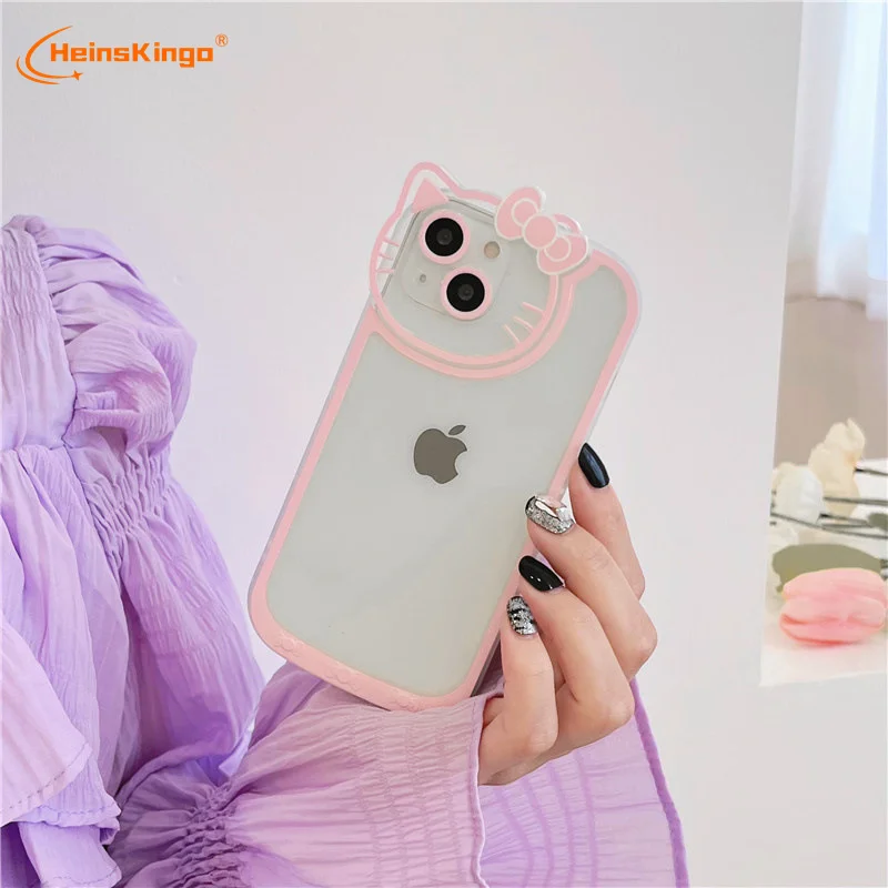 Factory price cartoon Hello Kitty Painted Lens Back Cover for clear new design phone case for iphone 13 12 11