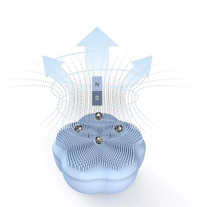 Unique Flower Design Magnetic Bead Vibration Face Cleaners Sonic Silicone Facial Cleansing Brush