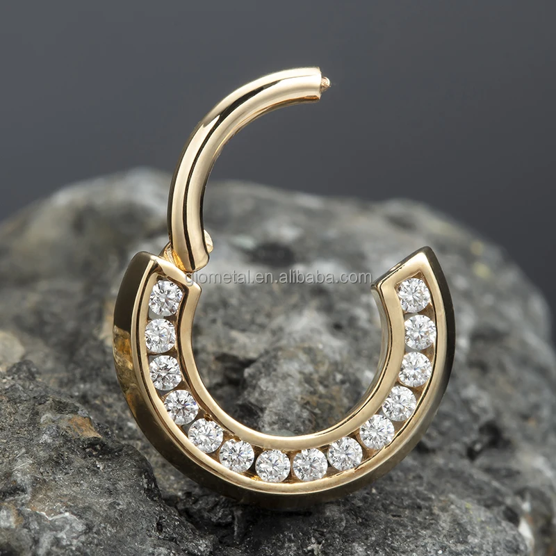 Giometal 14K Solid Gold Hinged Segment Rings Septum Clickers Earrings nose conch daith Luxury Piercing Body Jewelry Factory