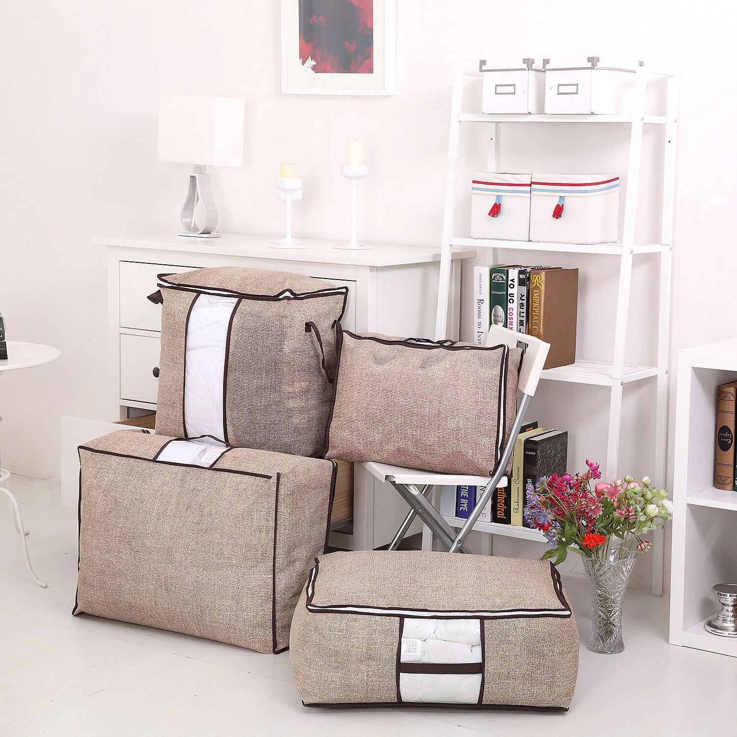 Non-woven family save space closet clothes divider quilt organizer bag under bed storage box