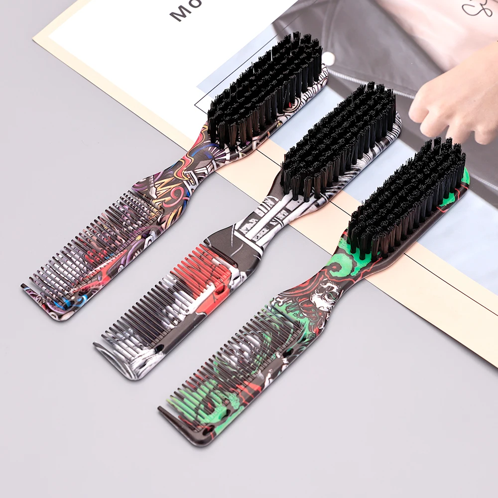 Comb/Brush Printing Process ABS Nylon Beard Styling Professional Shave Brush Barber Double-sided Comb Brush