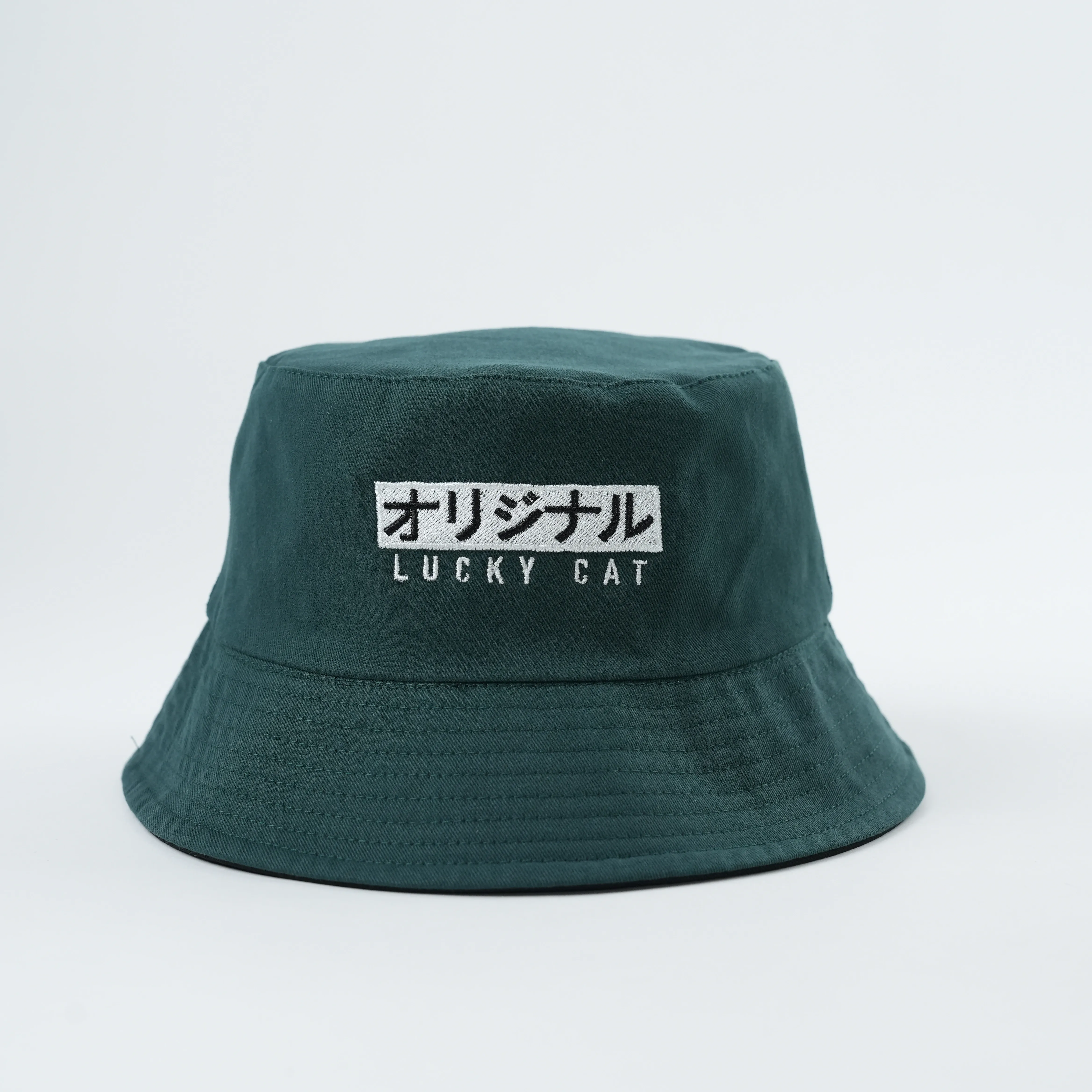 High Quality Fashion Reversible Custom embroidery Solid Color Designer Bucket Hat,black and green 100% cotton bucket hat custom