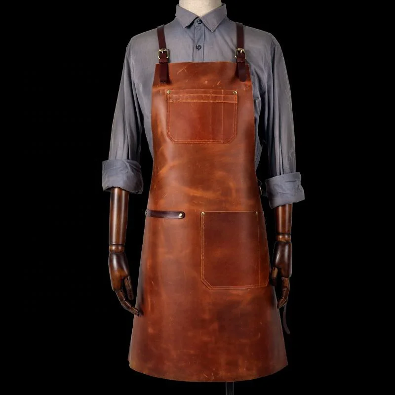 Custom High End vintage brown leather apron with leather belt
