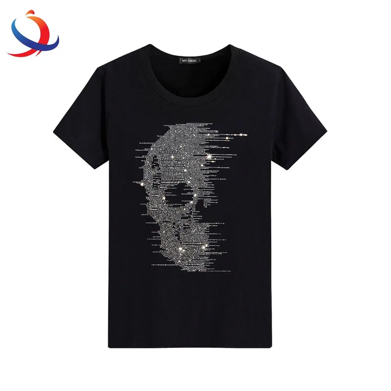 Модный дизайн, 100% хлопковая Футболка с вашим логотипом, профессиональные индивидуальные мужские футболки со стразами и принтом, большие размеры