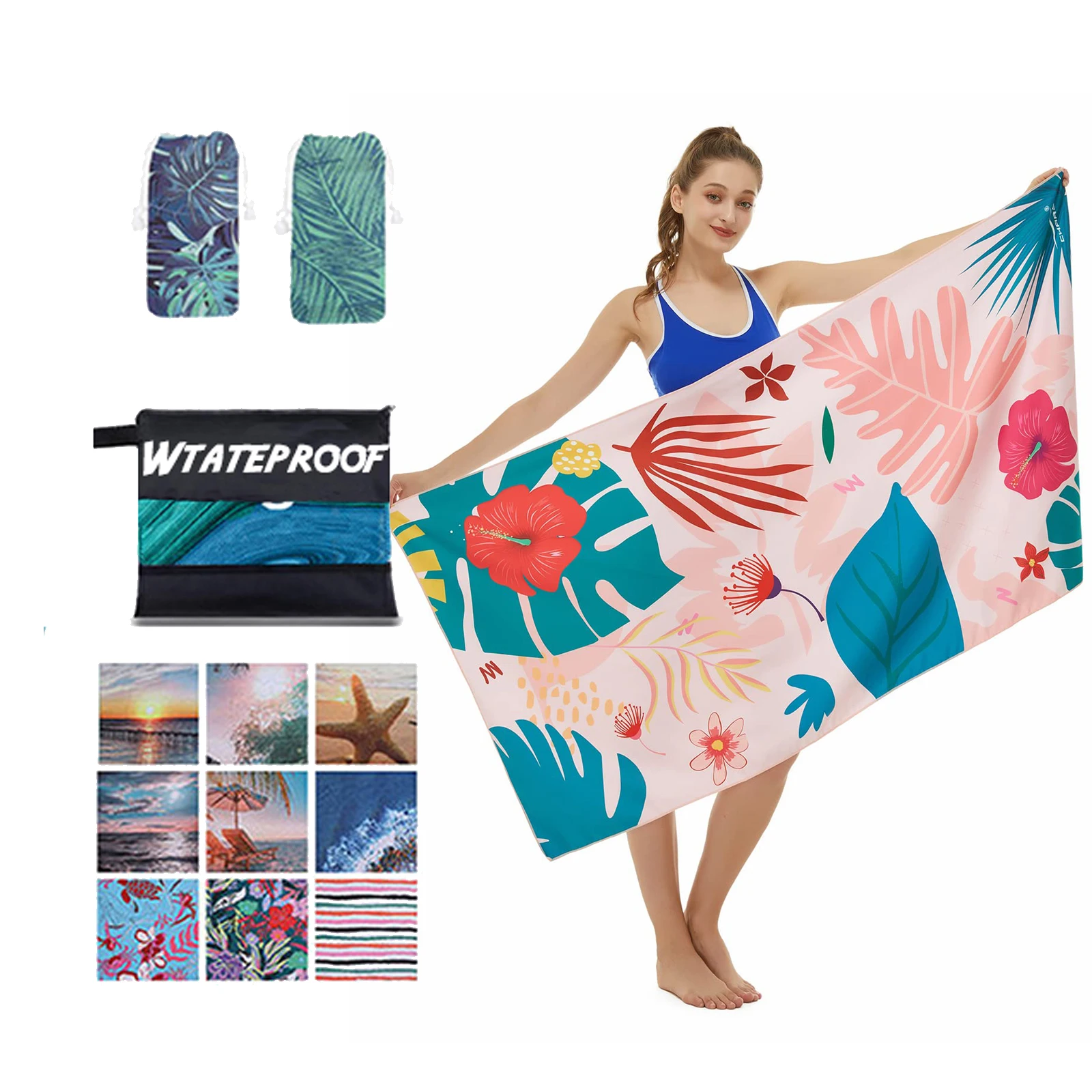 Professional Printing Sand Free Custom Logo Pink Microfiber Beach Towels