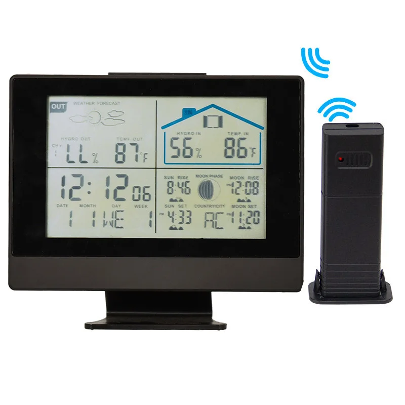 Multi-Function Digital Thermometer Humidity Remote Sensor Weather Forecast Clock Wireless Automatic Alarm Table Clock