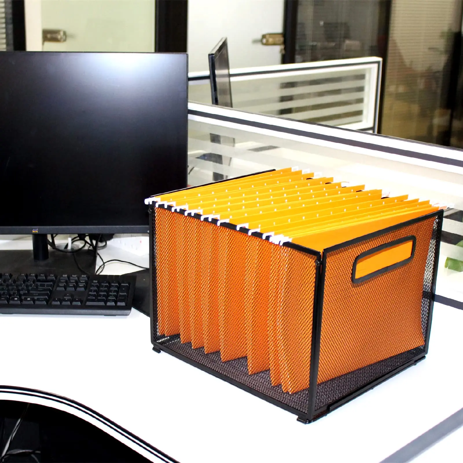 Letter-Size Hanging File Folder Organizer,Mesh Metal File Folder Box,Sundries or Toys Storage Box