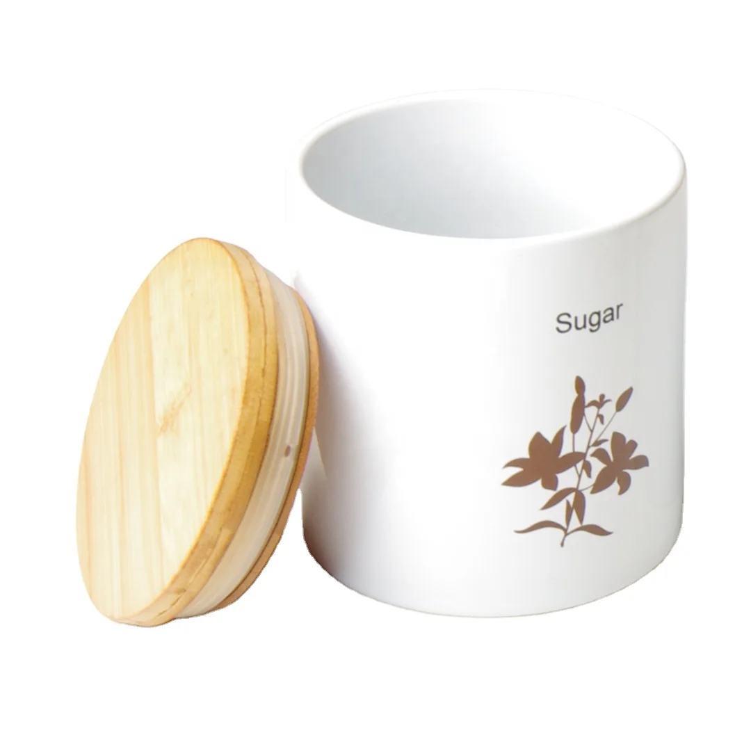 Kitchen Canisters Ceramic Food Storage Jar with Airtight Seal Bamboo Lid for Serving Ground Coffee, Tea, Sugar