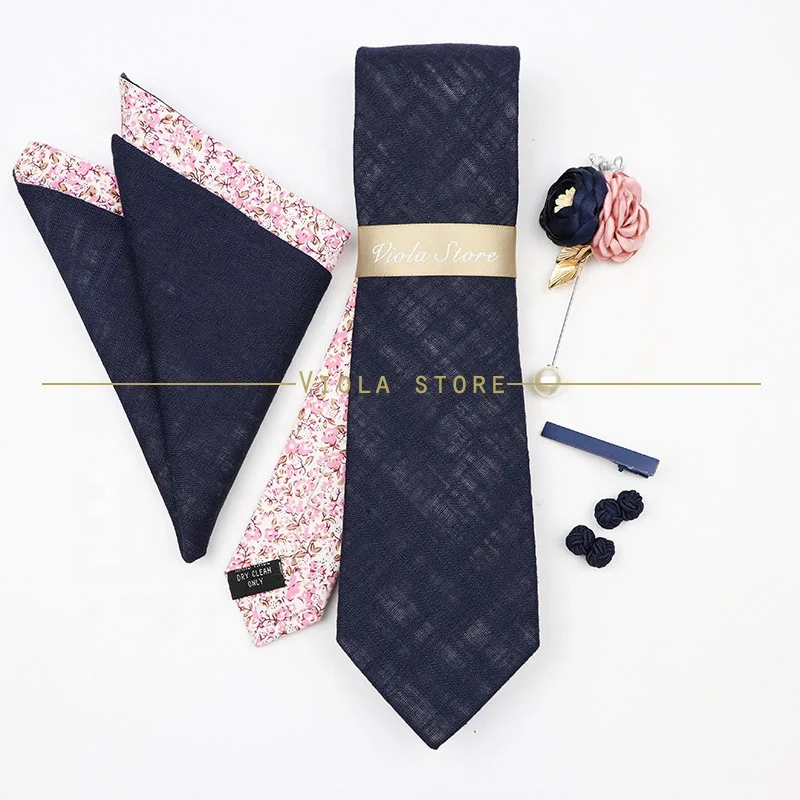 5 PCS Luxury Cotton Patchwork 7cm Tie Sets Brooch Pin Clip Hankie Cufflinks Men Wedding Party Floral Cravat Best Gift Accessory