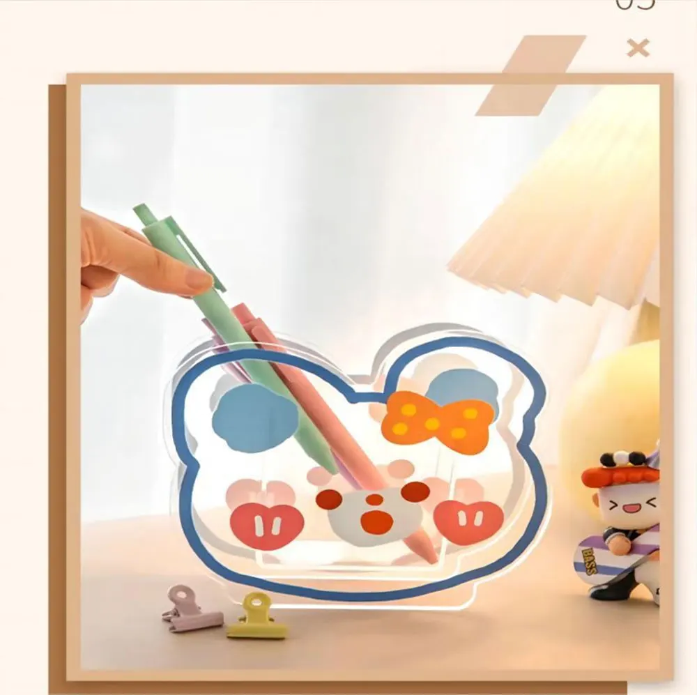 2024 Most Popular Pretty Cute UV Printing Animal Patterns Cartoon Acrylic Pen Container Customized Desktop Ornaments