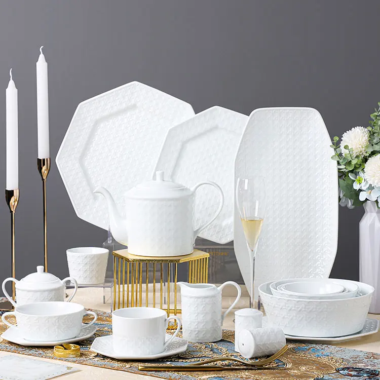 China high white porcelain tableware Modern Classic Luxury restaurant porcelain ceramic set dinnerware set restaurant dishes