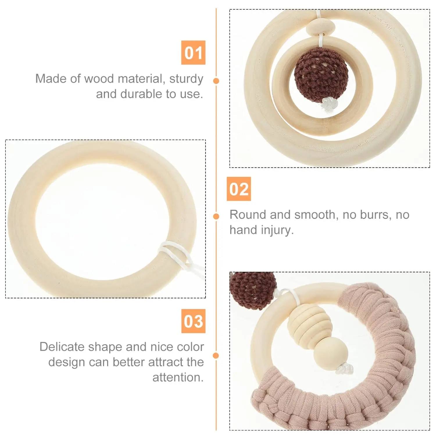 4Pcs Baby Gym Wood Toys Wooden Hanging Toy Activity Pendant Hanging Dangling Teething Soother Sensory Toys Nursery Decor