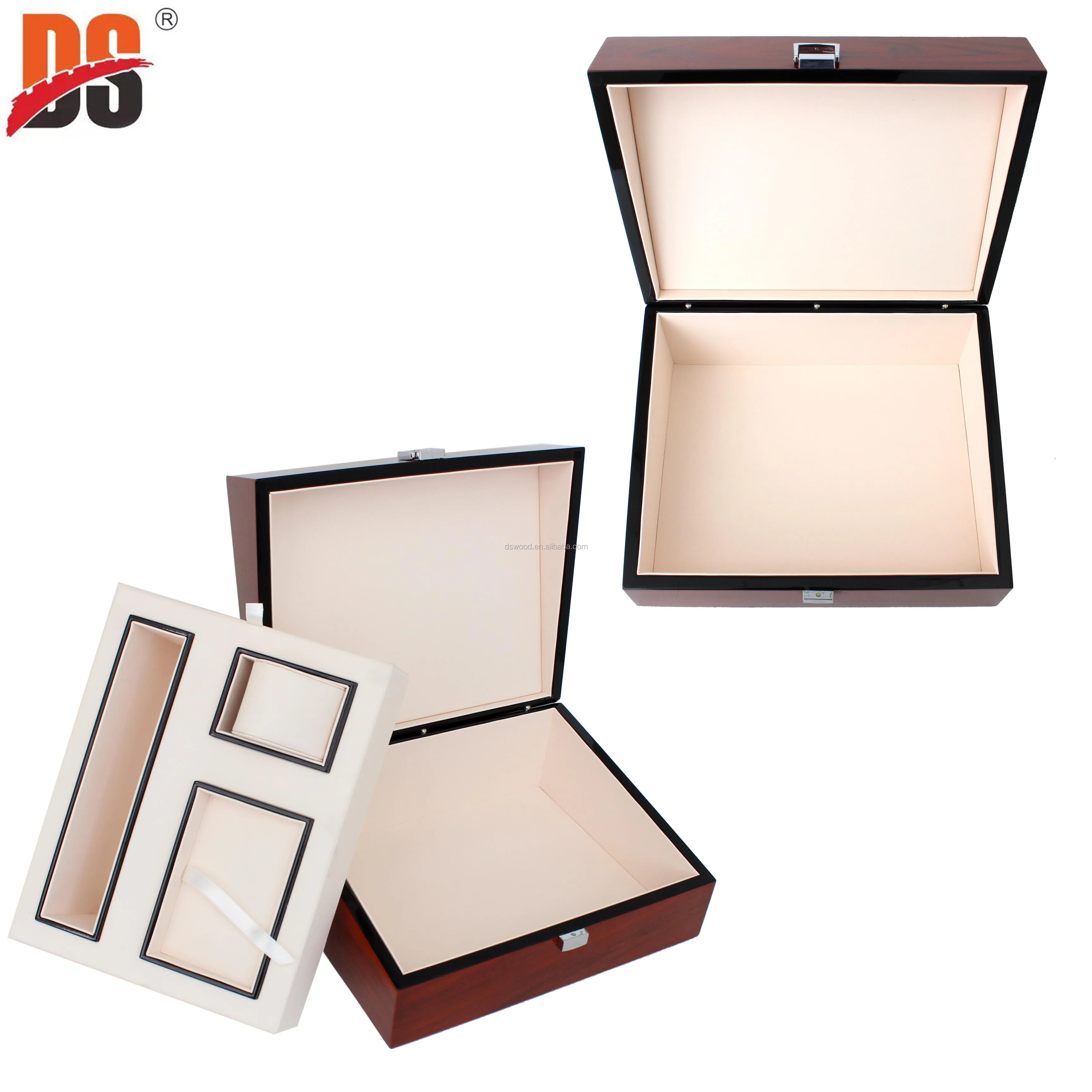 luxury wood lacquer packaging velvet custom bracelet box christmas wooden jewelry box