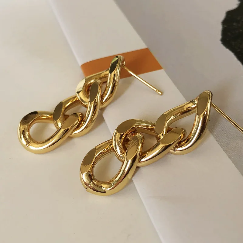 2022 Wholesale High End Waterproof Hypoallergenic Stainless Steel Women Jewelry 18K Gold Plated Thick Cuban Link Chain Earrings