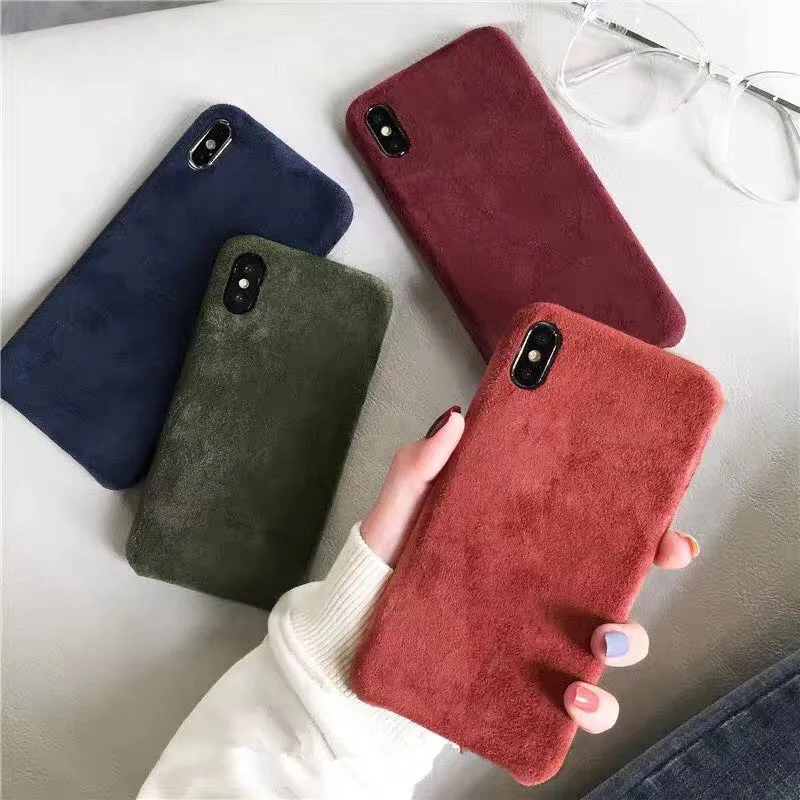 Hot Fashion Solid Color Plush Cover Coque for iPhone 11 Pro Max XS Max Xs 7 8 6 6S Plus Simple Suede Soft Phone Back Shell Case