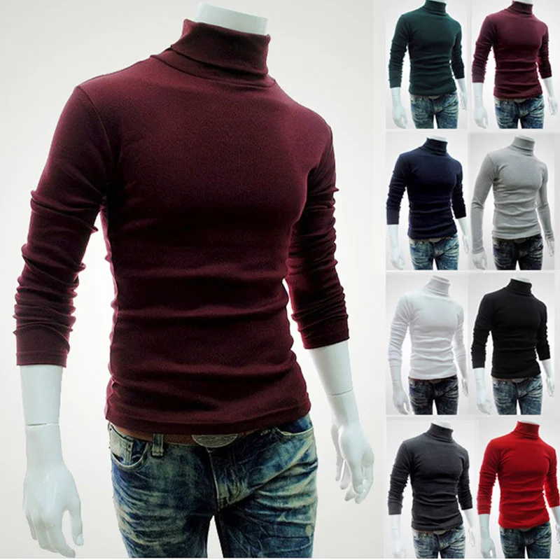 
Mens Long Sleeve Plain High Collar Sweater Pullover turtleneck men 