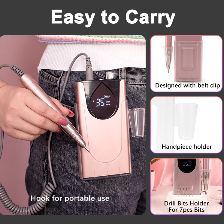 Wireless Portable Nails Brushless Motor Drill 35000 RPM Pro Electric Acrylic Nail Efile Grinder Machine Strong Drill for Nails