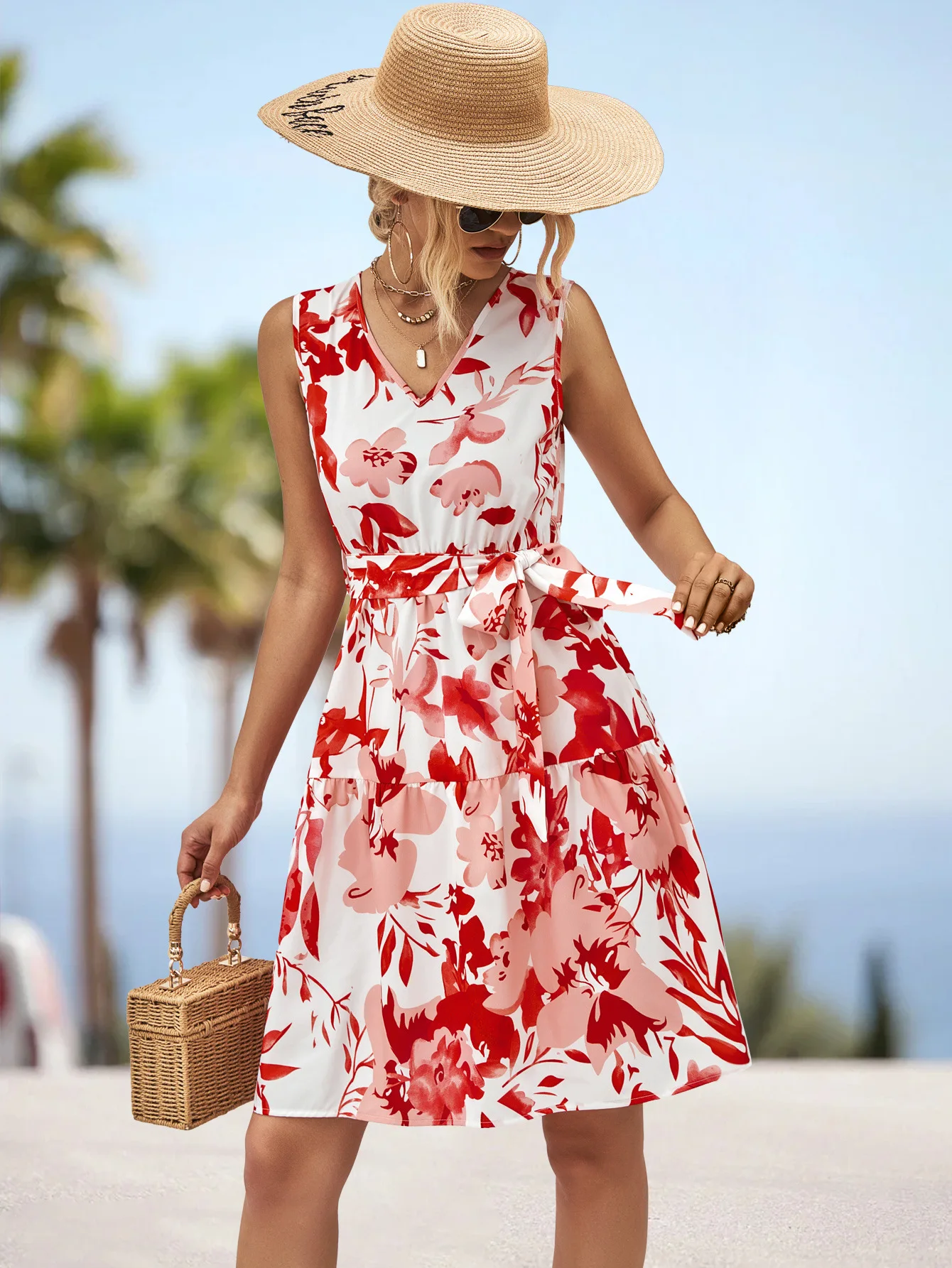 TZ36 Sleeveless Dress Pencil Women Clothing Woven Simple 2024 Sexy Embossed Summer Polyester for Women clothing custom