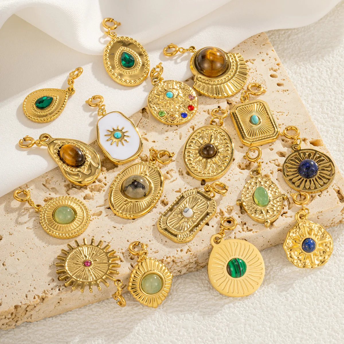 Ювелирные изделия Dr. Jewelry, кулон из нержавеющей стали, 18-каратное золото, покрытый тигровым глазом, из натурального камня, для ожерелья «своими руками», со спутниковой застежкой