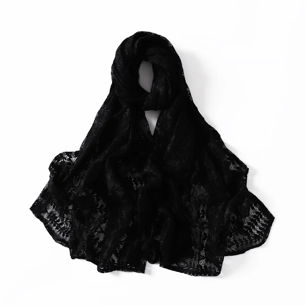 wholesale  lace hijab head scarf for women long summer cotton with embroidery and beads foil scarf floral shawl